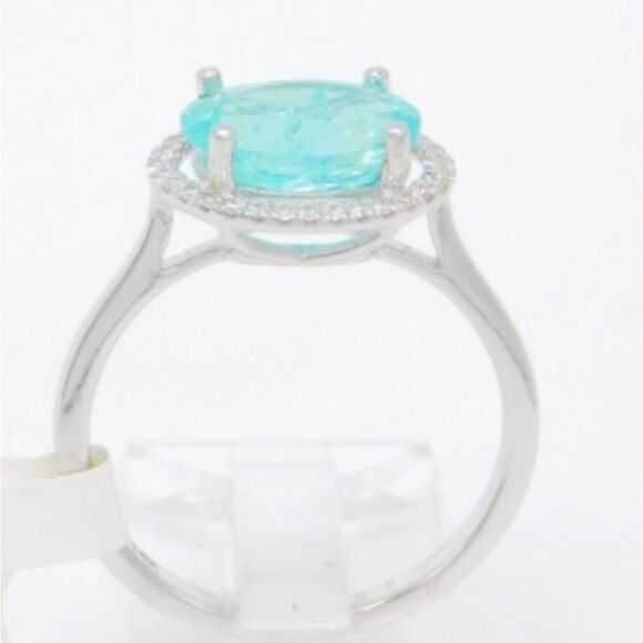 Rare 2.36Ctw Paraiba Tourmaline & Diamond Halo, 14K White GOLD with Appraisal - Picture 7 of 7